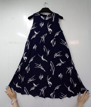Платье женское сарафан без рукава штапель набивной цвет Черточки на синем (АиР)