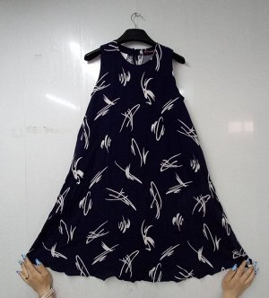 Платье женское сарафан без рукава штапель набивной цвет Черточки на синем (АиР)