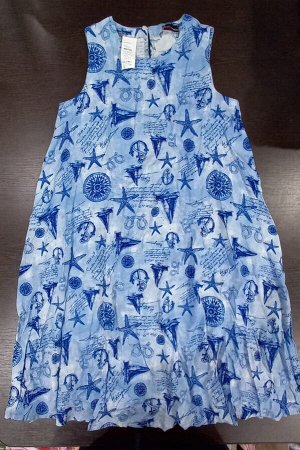 Платье женское сарафан без рукава штапель набивной цвет Голубой (морской узор) (АиР)