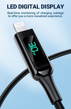 PREMIUM Зарядный кабель ACEFAST Быстрая зарядка 30W USB-C to Lightning с дисплеем  1.2м,