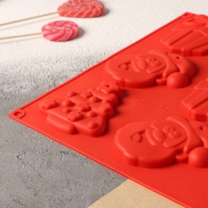 Форма силиконовая для украшений 3D Доляна «Подарки под ёлкой», 30x30 см, 9 ячеек, цвет красный