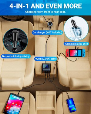 PREMIUM Автомобильное зарядное устройство концентратор HUB ACEFAST с LCD дисплеем 90W 3*USB+1USB-C+1*прикуриватель