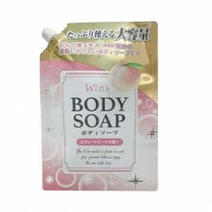 Крем-мыло для тела "Wins Body Soap Peach" с экстрактом листьев персика и богатым ароматом 900 г, мягкая упаковка с крышкой / 10