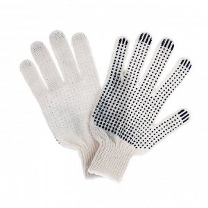Перчатки, х/б, вязка 7 класс, 3 нити, размер 9, с ПВХ точками, белые