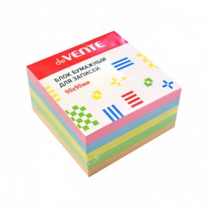 Блок для записей, 90 х 90 х 50 мм, цветной, пл. 80г/кв.м, deVENTE