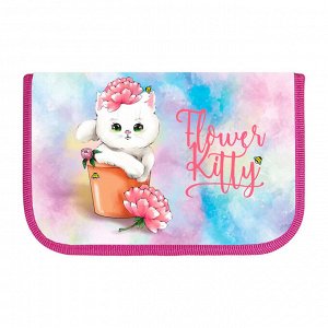 Пенал, 1 отделение, 130 х 200 х 20 мм, печать по ткани, SMART POCKET "Flower Kitty" Lamark