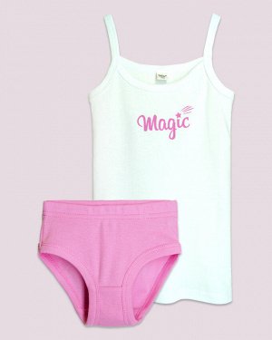 Комплект для девочек (майка на бретелях, трусы) "Magic 3", цвет Белый-розовый