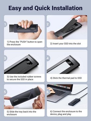 Внешний бокс для SSD M.2 NVMe с кабелем USB-C к USB-C и USB-C к USB-A Ugreen