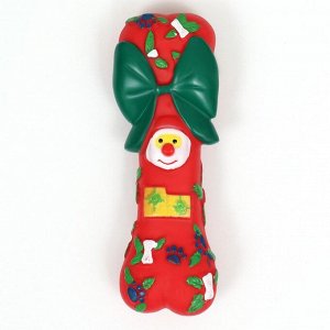 Игрушка пищащая для собак "Новогодняя кость с бантиком", винил, 18 х 5,6 х 4 см, красная