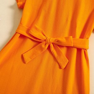 Платье однотонное оранжевое с коротким рукавом
