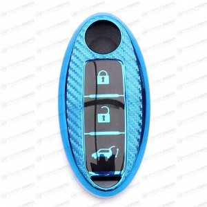 Чехол на смарт-ключ Nissan, полиуретан, 3 кнопки, синий