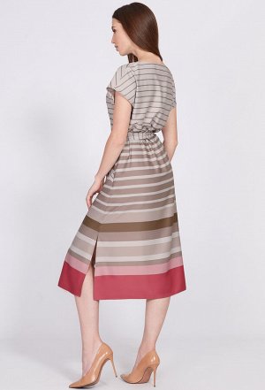 Платье Solei 4111 бежево-розовая полоска