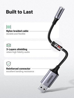 Адаптер переходник (звуковая карта) USB 2.0 аудио 3,5 мм., 0,25 м. (CM477) Ugreen