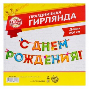 Страна карнавалия Гирлянда на ленте «С Днём Рождения!«, 4 цвета, длина 250 см