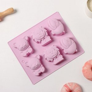 Форма для выпечки Доляна «Животные», силикон, 24?20 см, 6 ячеек (6,5?4,5 см), цвет МИКС