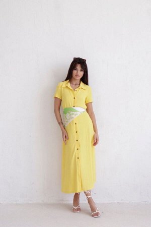 Платье-рубашка удлинённое лимонное