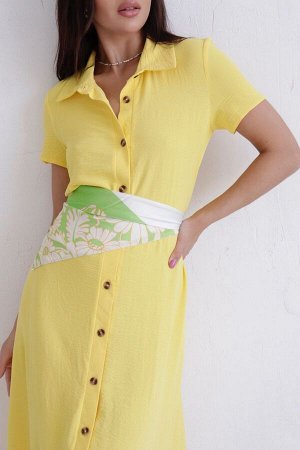 Платье-рубашка удлинённое лимонное