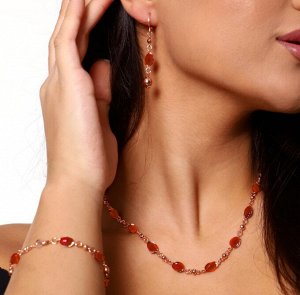 Комплект: ожерелье, серьги и браслет, покрытие: дубайское золото, цвет камней: красный, 45123, арт.947.334