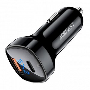 PREMIUM Автомобильное зарядное устройство ACEFAST B4 66W = 36W USB-C + 30W USB с LED дисплеем