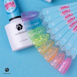 ADRICOCO Гель-лак для ногтей с цветной неоновой слюдой / Bubble Gum №02, сладкий арбуз, 8 мл