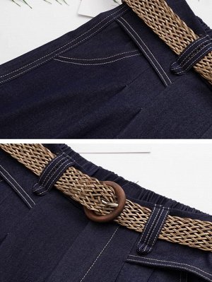 Женские удлиненные джинсовые шорты на эластичном поясе, темно-синие