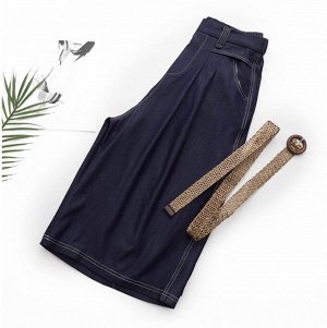 Женские удлиненные джинсовые шорты на эластичном поясе, темно-синие