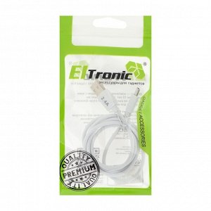 Кабель Eltronic Type-C - USB, 2.4 А, 1 м, зарядка + передача данных, пакет, белый