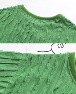 Свободная плиссированная женская футболка с короткими рукавами и кружевом, зеленая