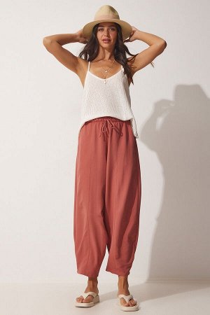 Женские льняные брюки-шалвар из вискозы с карманами пыльной розы CV00001