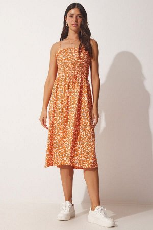 Женское оранжевое летнее платье из вискозы с цветочным принтом DD01232