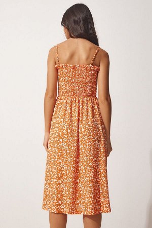 Женское оранжевое летнее платье из вискозы с цветочным принтом DD01232