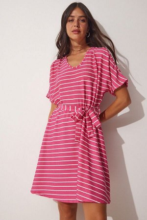 Женское розовое летнее повседневное трикотажное платье с вырезами FF00132