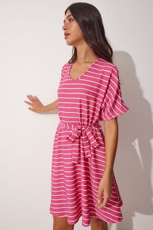 Женское розовое летнее повседневное трикотажное платье с вырезами FF00132
