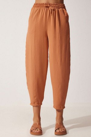 Женские легкие кирпичные льняные брюки-шалвар CI00036