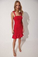 Женское красное летнее платье из вискозы с завязками на бретелях UB00052