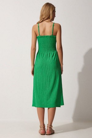 Женское летнее вязаное платье с зеленым ремешком и эластичной резинкой на талии CE00071
