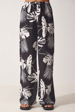Женские черные летние свободные вискозные брюки с завышенной талией BH00354