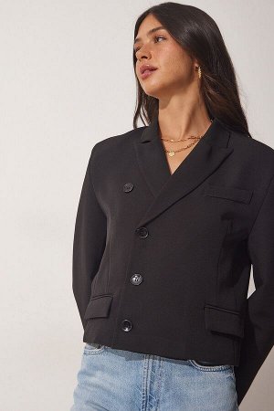 Женский черный укороченный двубортный пиджак WF00036