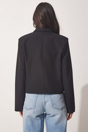 happinessistanbul Женский черный укороченный двубортный пиджак WF00036