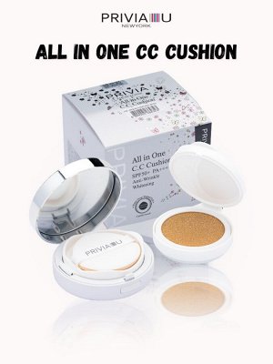 СС-крем кушон PRIVIA All In One C.C Cushion SPF50 с запасным блоком