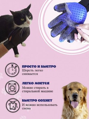 Перчатка для вычесывания шерсти животных, для собак, кошек, грызунов, с массажным эффектом, для шерсти любого типа, универсальный размер, True Touch