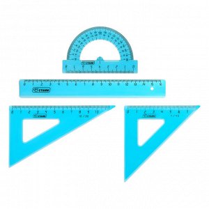 Набор чертежный СТАММ, размер S (линейка 16см, 2 треугольника, транспортир), прозрачный, неоновый