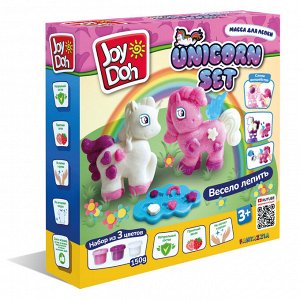 Масса для лепки Joy Doh, набор UNICORN SET - ЕДИНОРОЖКИ, 3D формы, украшения, 16 аксесуаров, 3 баночки с тестом  с блестками, (3 х 50 грамм)