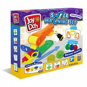 Масса для лепки Joy Doh, набор SUPER MACHINE SET - ЧУДО-МАШИНКА, штампы, сменные насадки, 17 аксессуаров ,4 баночки с тестом, (4 x 50 г.)