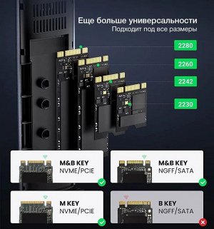 Внешний бокс для жесткого диска M.2 NVMe/M.2 SATA SSD (10Gbps) с кабелем Ugreen