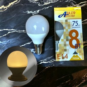 Лампочка СВЕТОДИОДНАЯ LED-G45-Regular шар 8Вт 175-265В Е14 3000К 700Лм