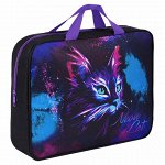 Папка на молнии с ручками BRAUBERG А4, 1 отделение, полиэстер, 80 мм, &quot;Neon cat&quot;, 271482