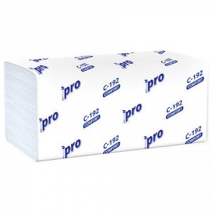 Полотенца бумажные 250 шт., PROtissue (H3) COMFORT, 1-слойные, белые, КОМПЛЕКТ 20 пачек, 22х21 см, V-сложение, С192, C192