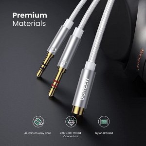 Кабель переходник аудио штекер Dual 3.5 мм. jack  - 3.5 мм гнездо алюминиевый (AV140) Ugreen