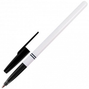 Ручка шариковая BRAUBERG Офисная, ЧЕРНАЯ, корпус белый, узел 1мм, линия письма 0,5мм, 140890